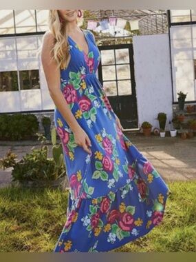 Matilda Jane Dream Weaver Maxi Dress Blue size medium Floral Bohemian